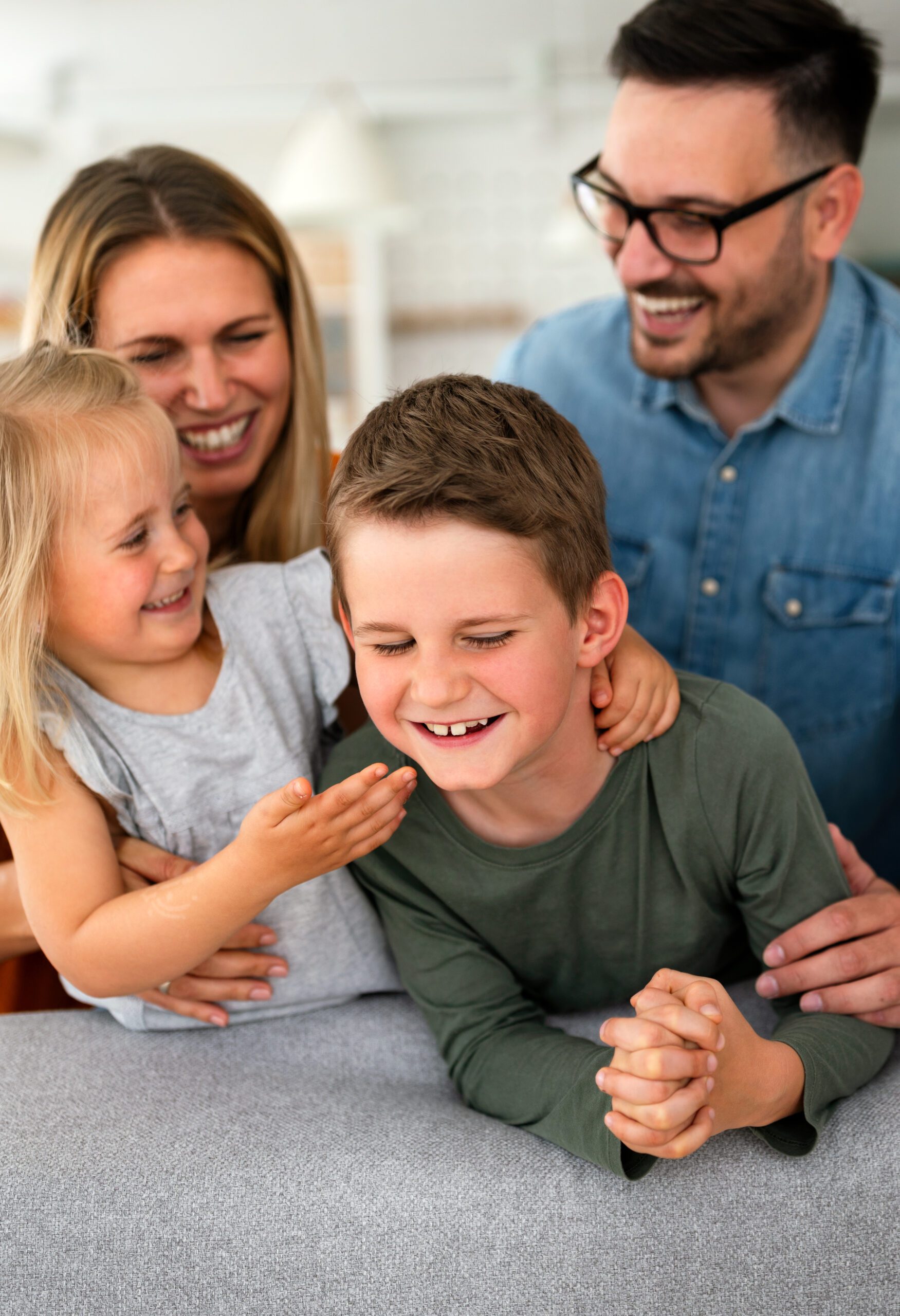 Happy family having fun and spending time together at home